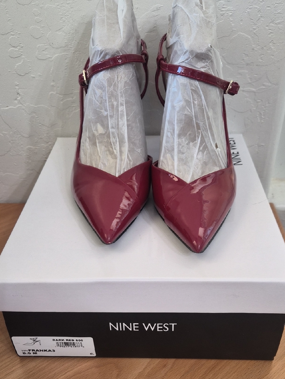 Nine West Dark Red Patent Pointed Mary Jane Heels